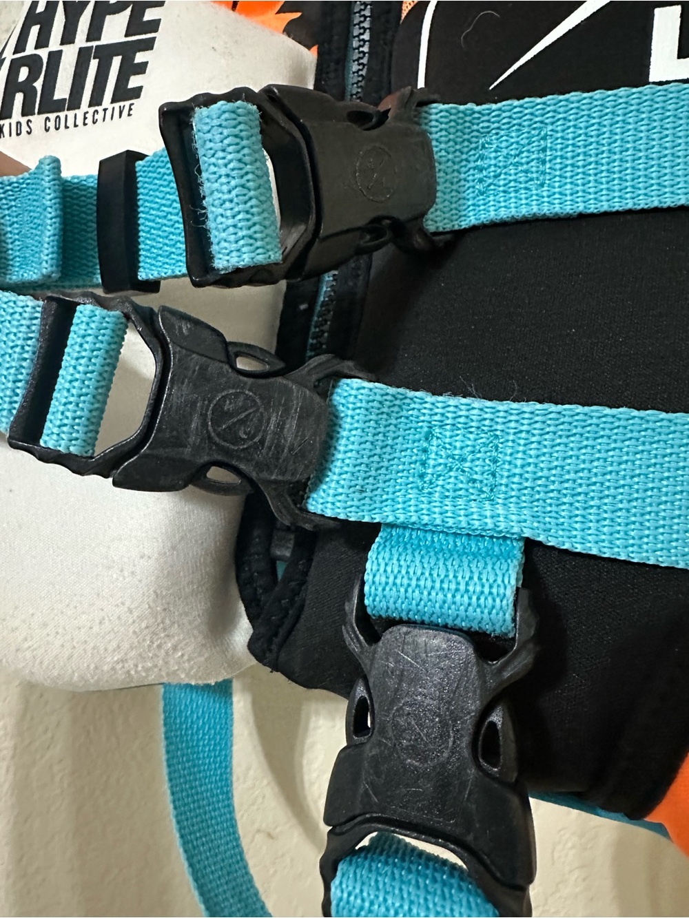 HYPERLITE Kids Life Vest - Orange, Teal & Black - 33 to 55lbs - Picture 5 of 6